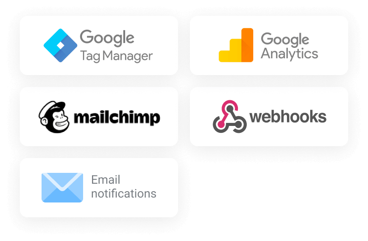 Logos: Google Tag Manager,Google Analytics,Mailchimp,Webhooks