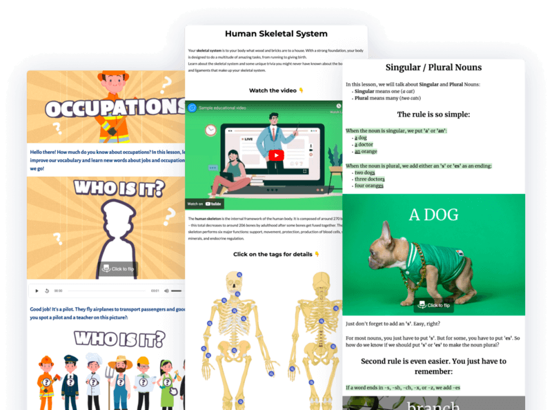 Examples of interactive worksheets created from individual blocks