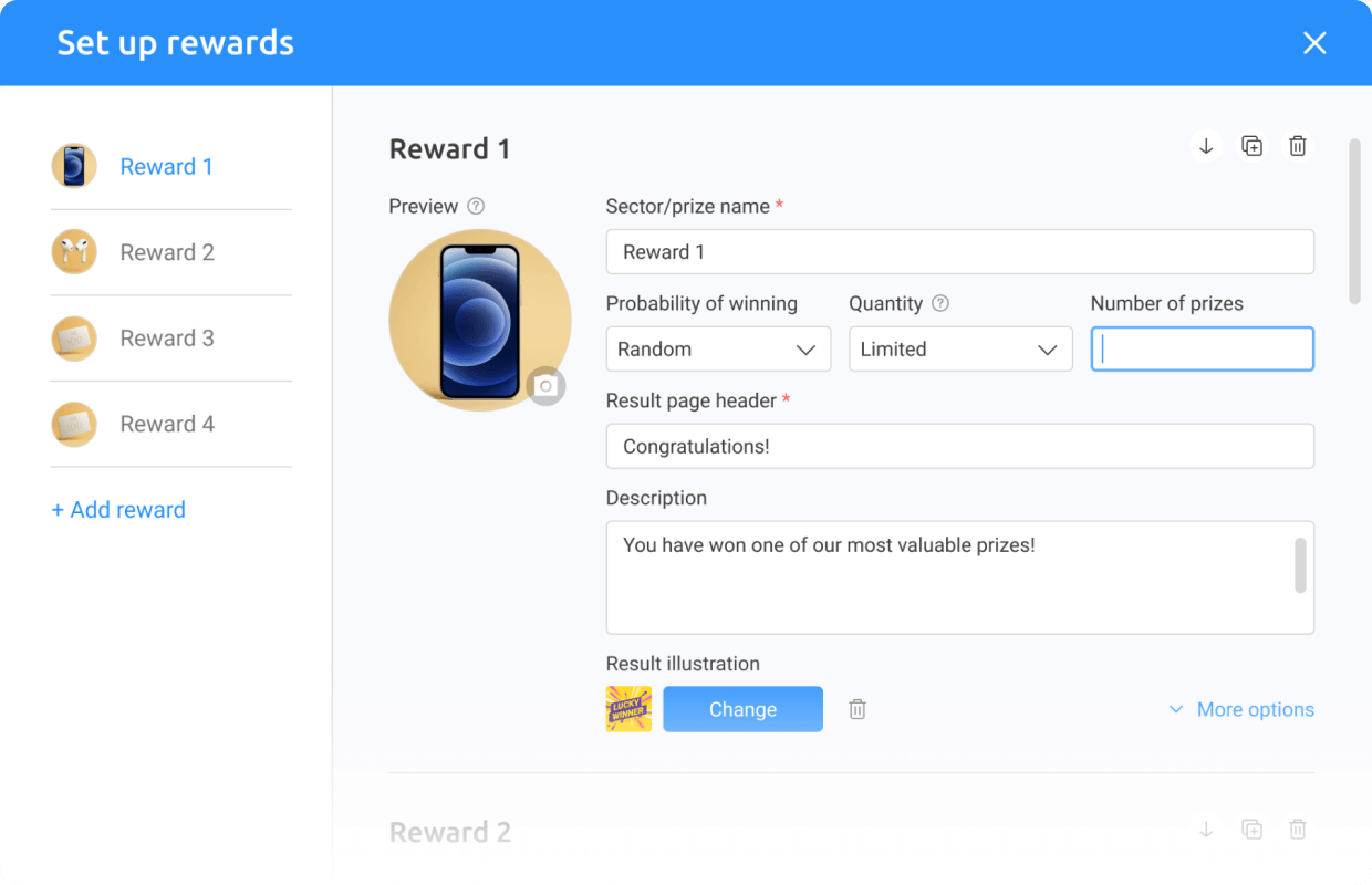 Image for the benefit of "Setări avansate ale premiilor pentru scenarii personalizate"