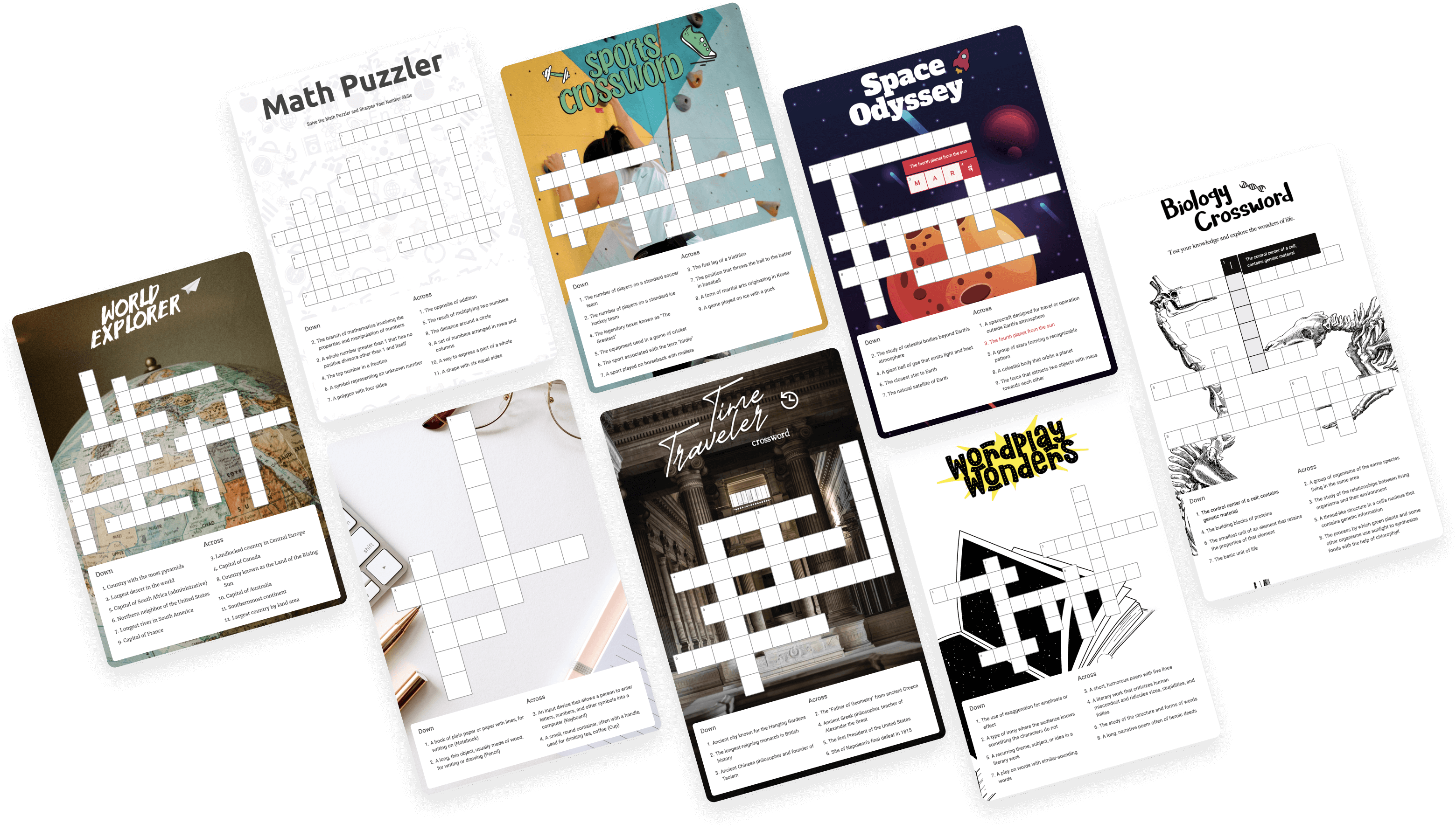 Posters with Interacty projects based on mechanics "Crossword Puzzle"