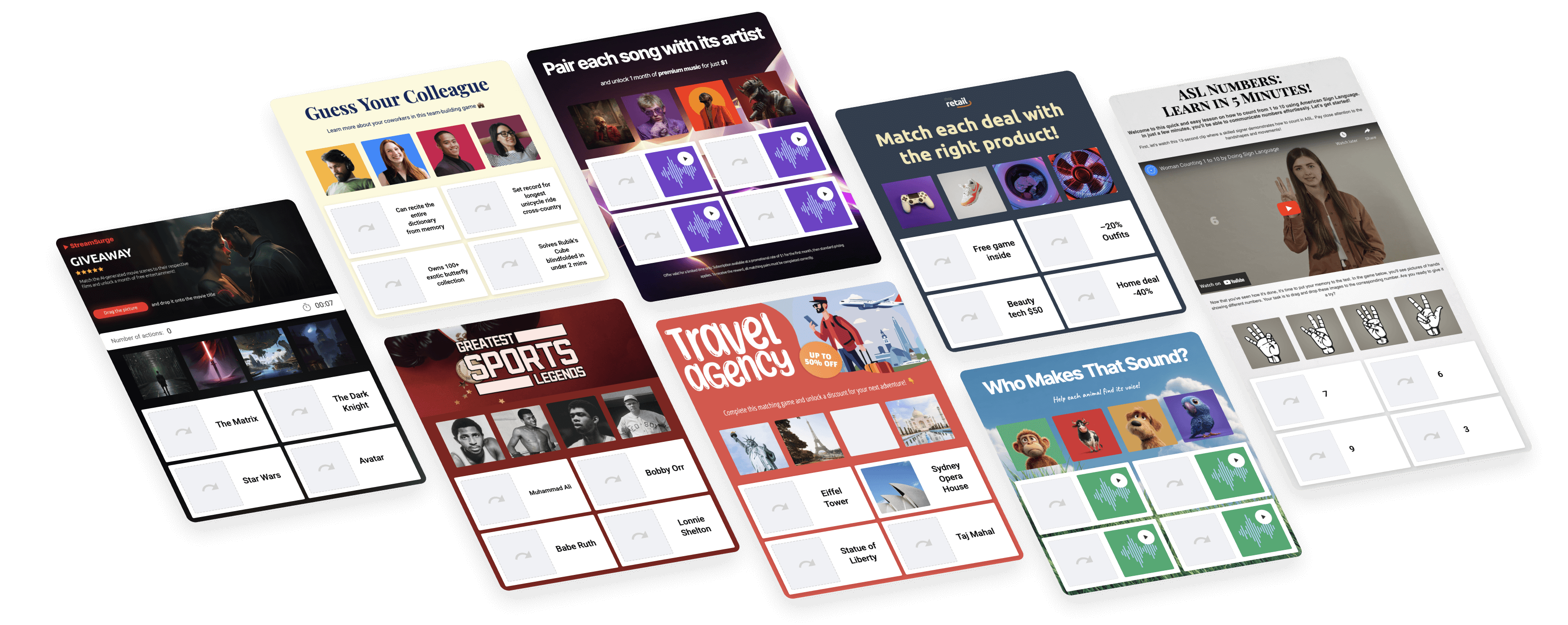 Posters with Interacty projects based on mechanics "Match Up"