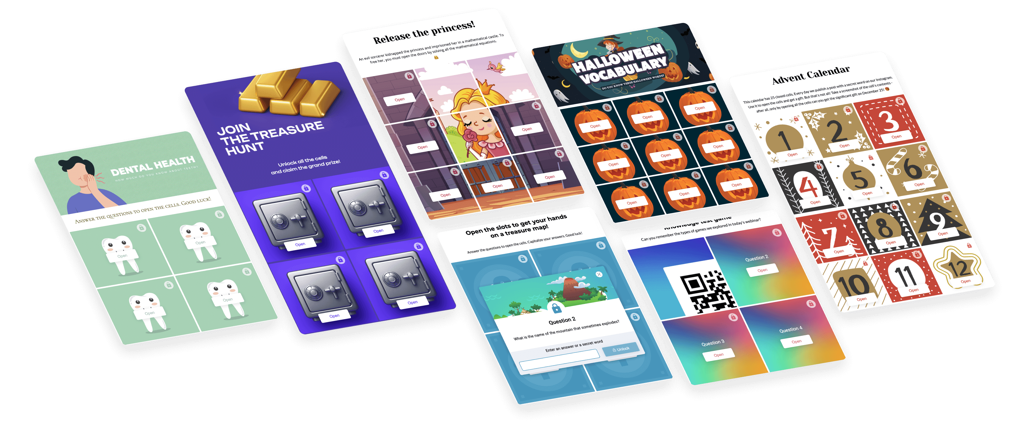 Posters with Interacty projects based on mechanics "Búsqueda del tesoro"