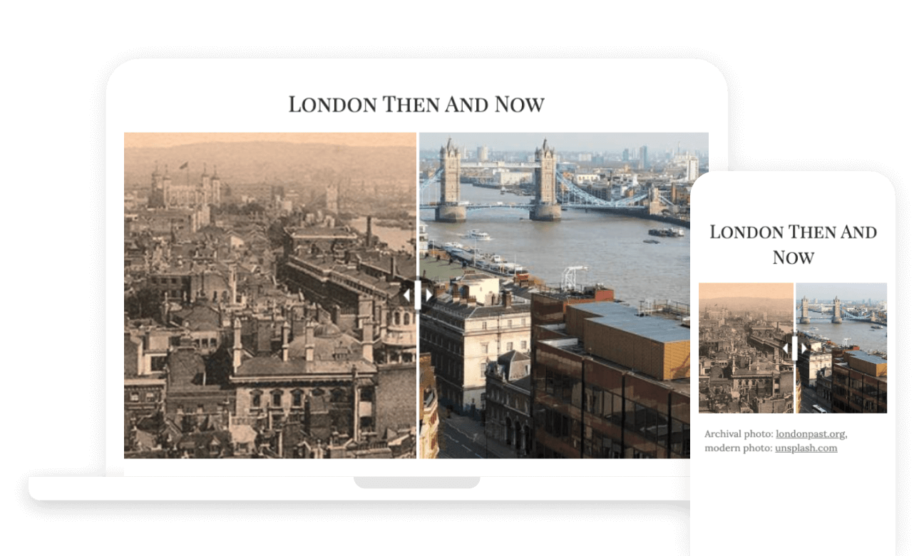 Example of project "Then/Now" on the web and mobile